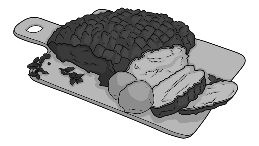 Menü Platzhalter Illustration eines Bratens mit Kartoffeln und Kräutern